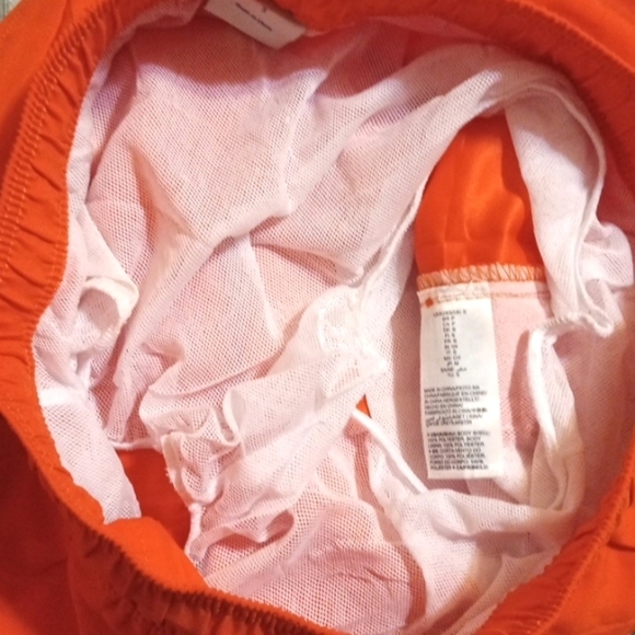 ORANGE WHITE DRAWSTRING THREE POCKET MESH LINED SWIM TRUNKS SIZE SMALL NWT - Picture 5 of 6